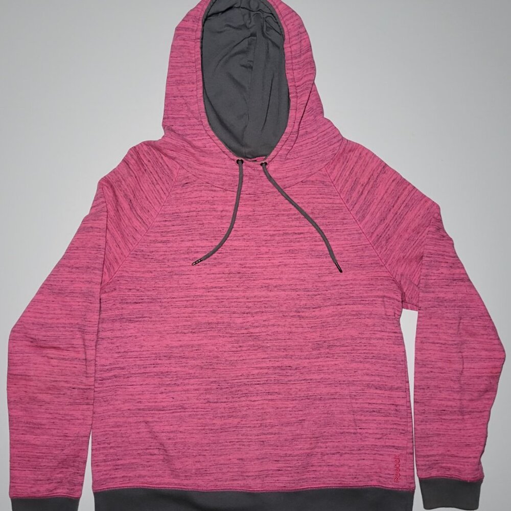 Reebok Womens Pink and Gray Pullover Hoodie with Drawstring Size Large